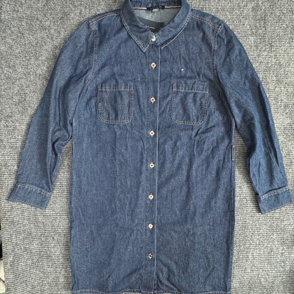 NWT Tommy Hilfiger Womens 12 Denim Shirt Dress Dark Wash Cotton No Belt MSRP $99